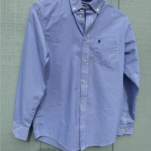 Izod Kids Long Sleeve Stretch Blue and White Striped Button Down Shirt 14